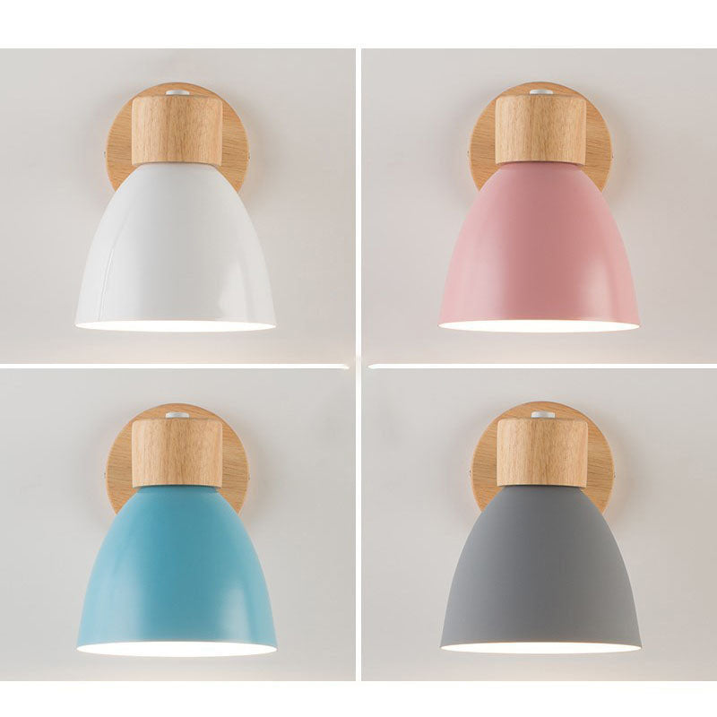 Modern Minimalist Wall Sconce | Wood & Iron Macaron Lamp
