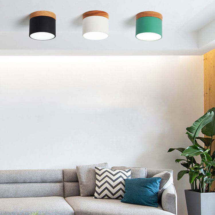 Scandinavian Macaron LED Ceiling Light | Wooden Accent Flush Mount