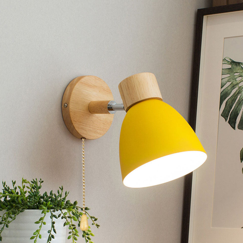 Modern Minimalist Wall Sconce | Wood & Iron Macaron Lamp