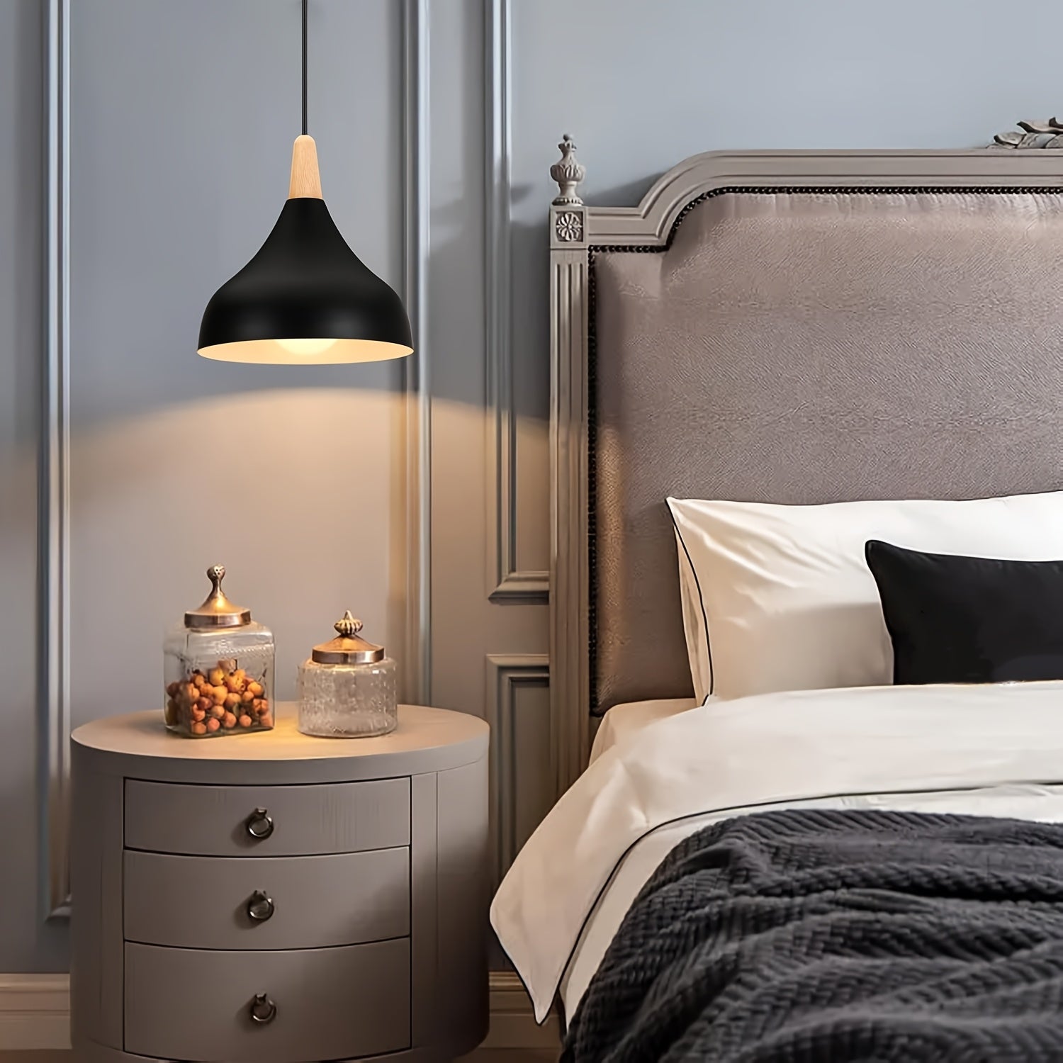 Modern Teardrop Pendant Light | Metal & Wood Hanging Lamp