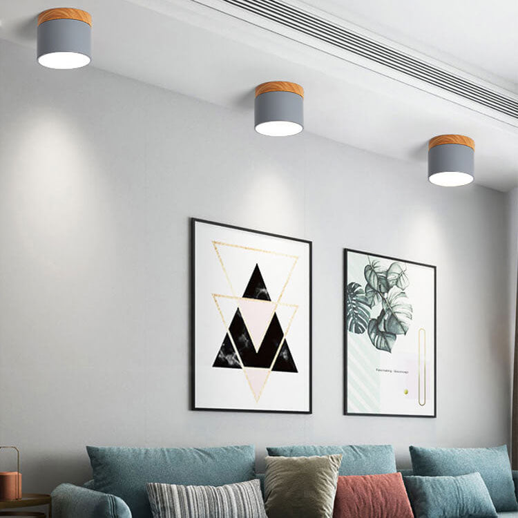 Scandinavian Macaron LED Ceiling Light | Wooden Accent Flush Mount