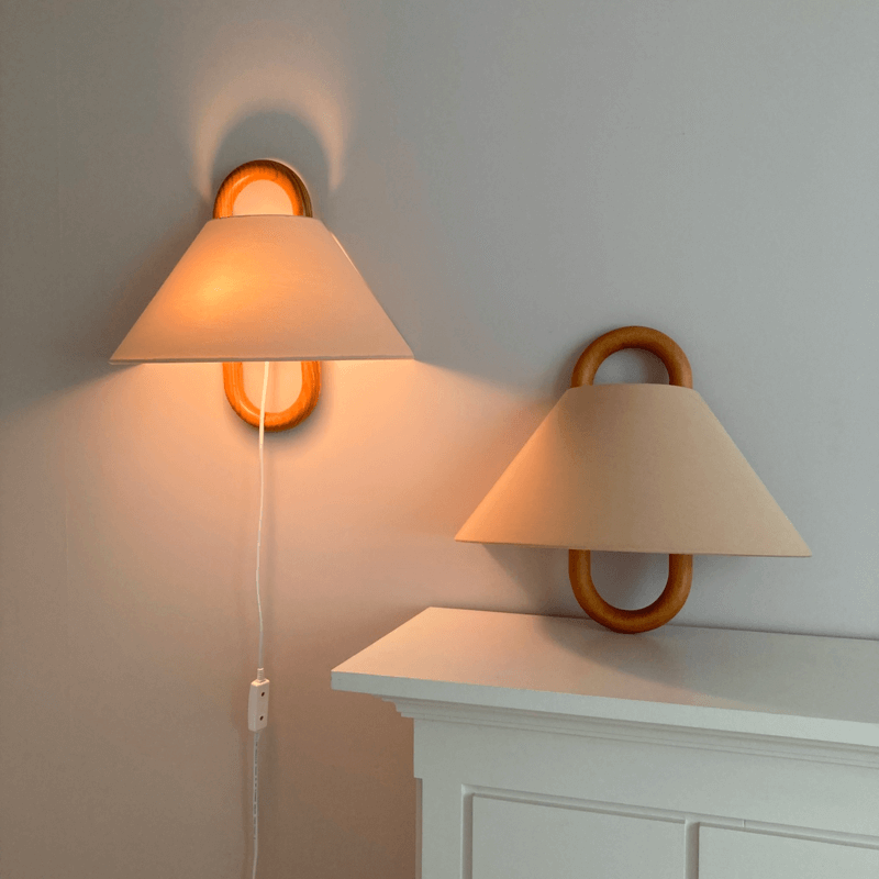 Nordic Wooden Wall Lamp | Minimalist Fabric Shade Sconce