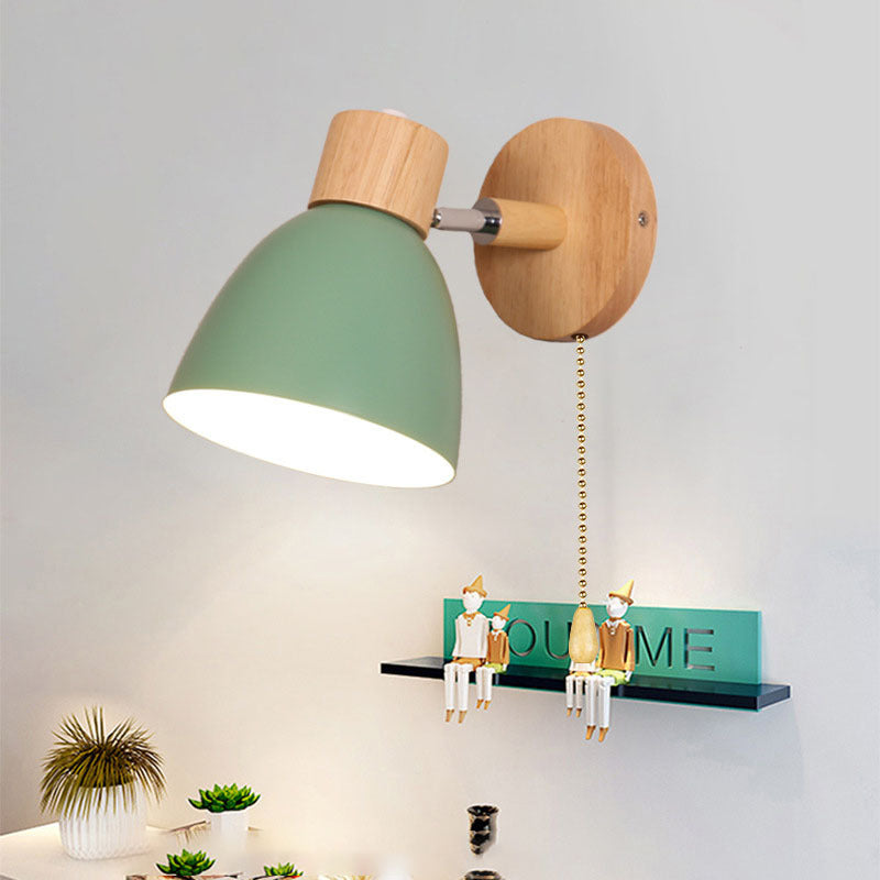Modern Minimalist Wall Sconce | Wood & Iron Macaron Lamp