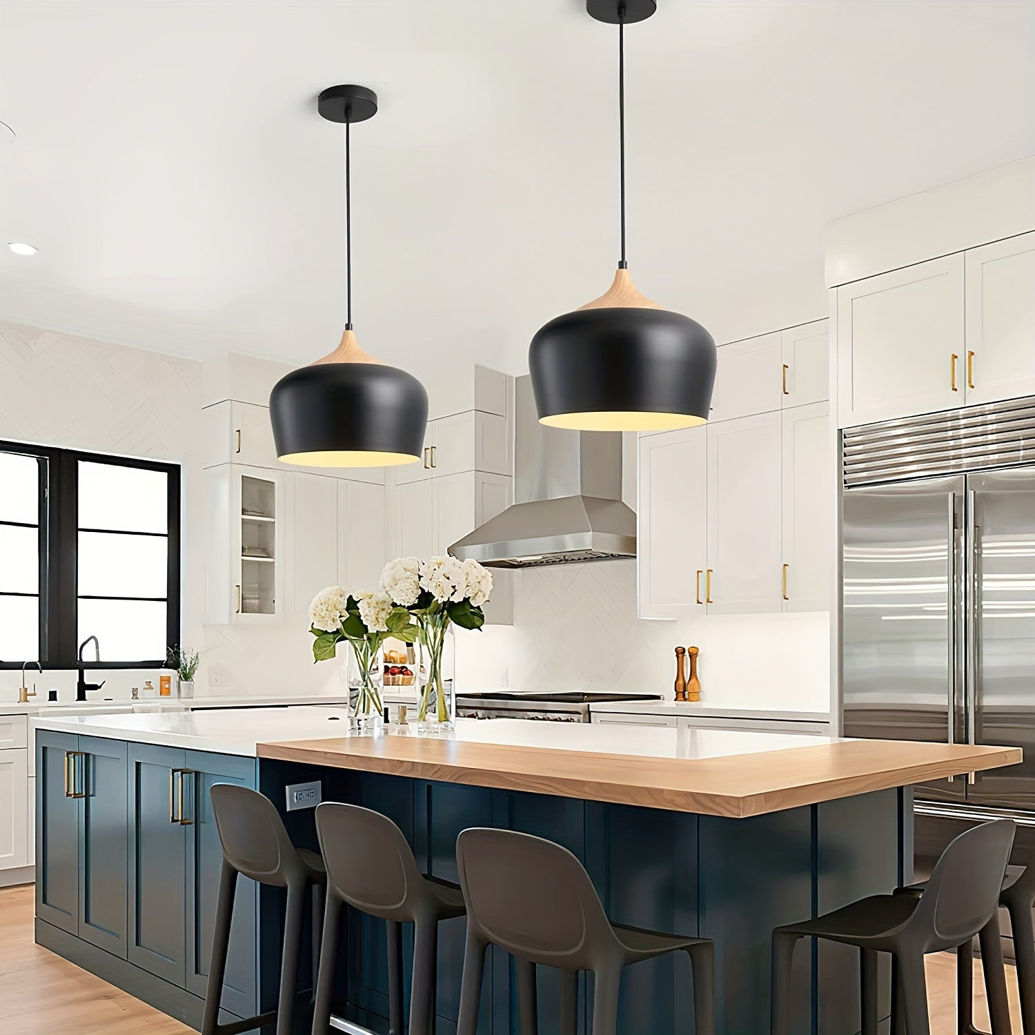 Modern Scandinavian Pendant Light | Iron & Wood Grain Design