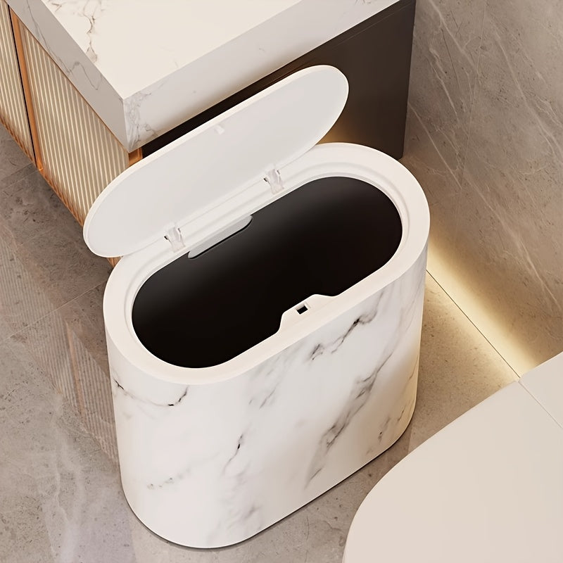 Marble Pattern Trash Can | Modern Bathroom & Kitchen Bin with Lid