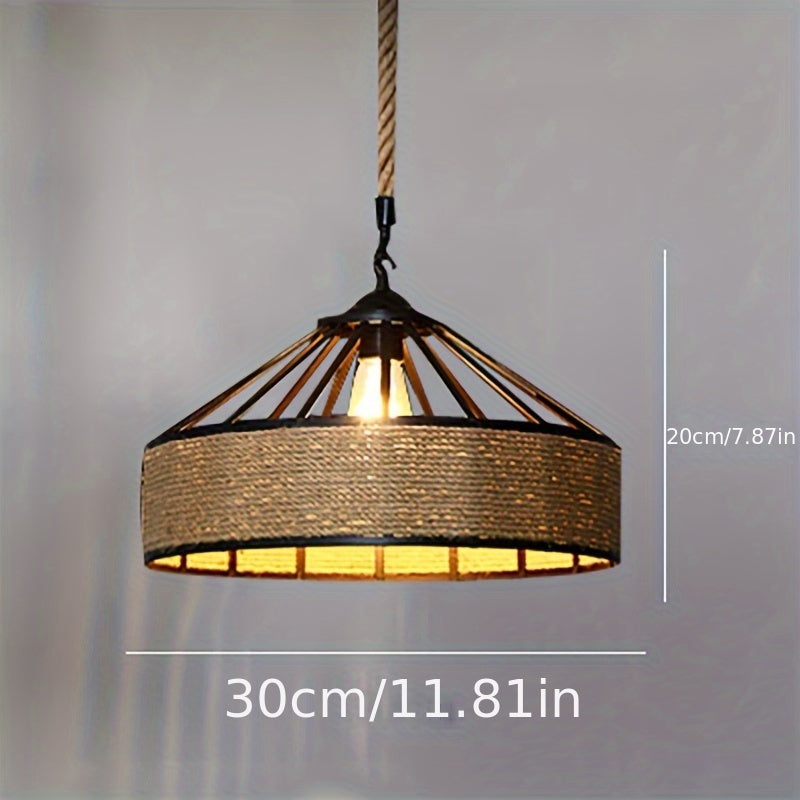 Rustic Hemp Rope Pendant Light | Vintage Farmhouse Ceiling Lamp