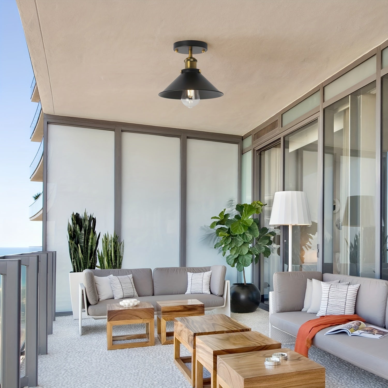 Industrial Black Semi Flush Mount Ceiling Light | Vintage Metal Pendant Fixture