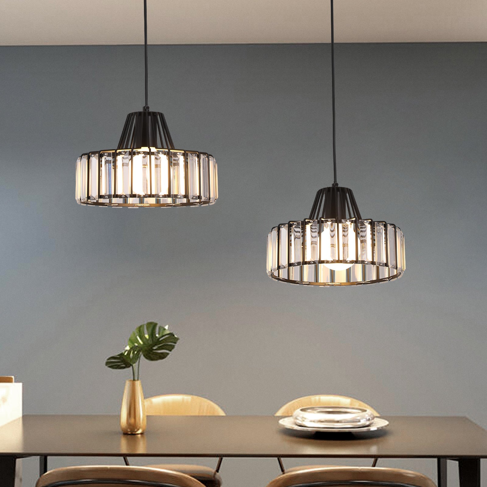 Modern Black Crystal Pendant Light | Elegant Hanging Fixture