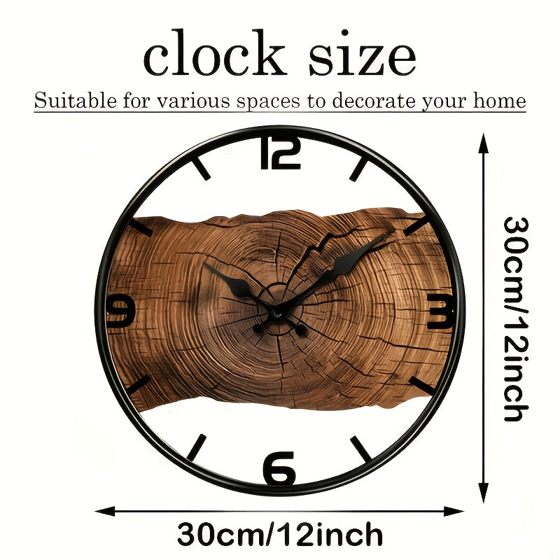 Rustic Log Pattern Wall Clock | Natural Wood Look Timepiece