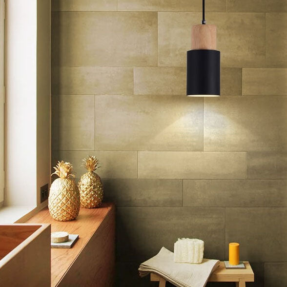 Nordic Macaron Cylinder Pendant Light | Modern Wood & Metal Design