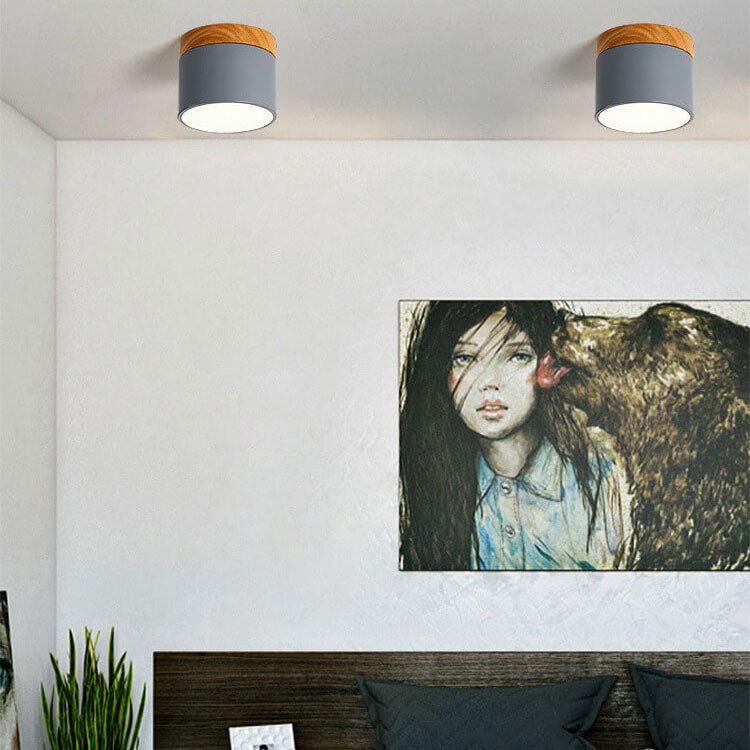 Scandinavian Macaron LED Ceiling Light | Wooden Accent Flush Mount