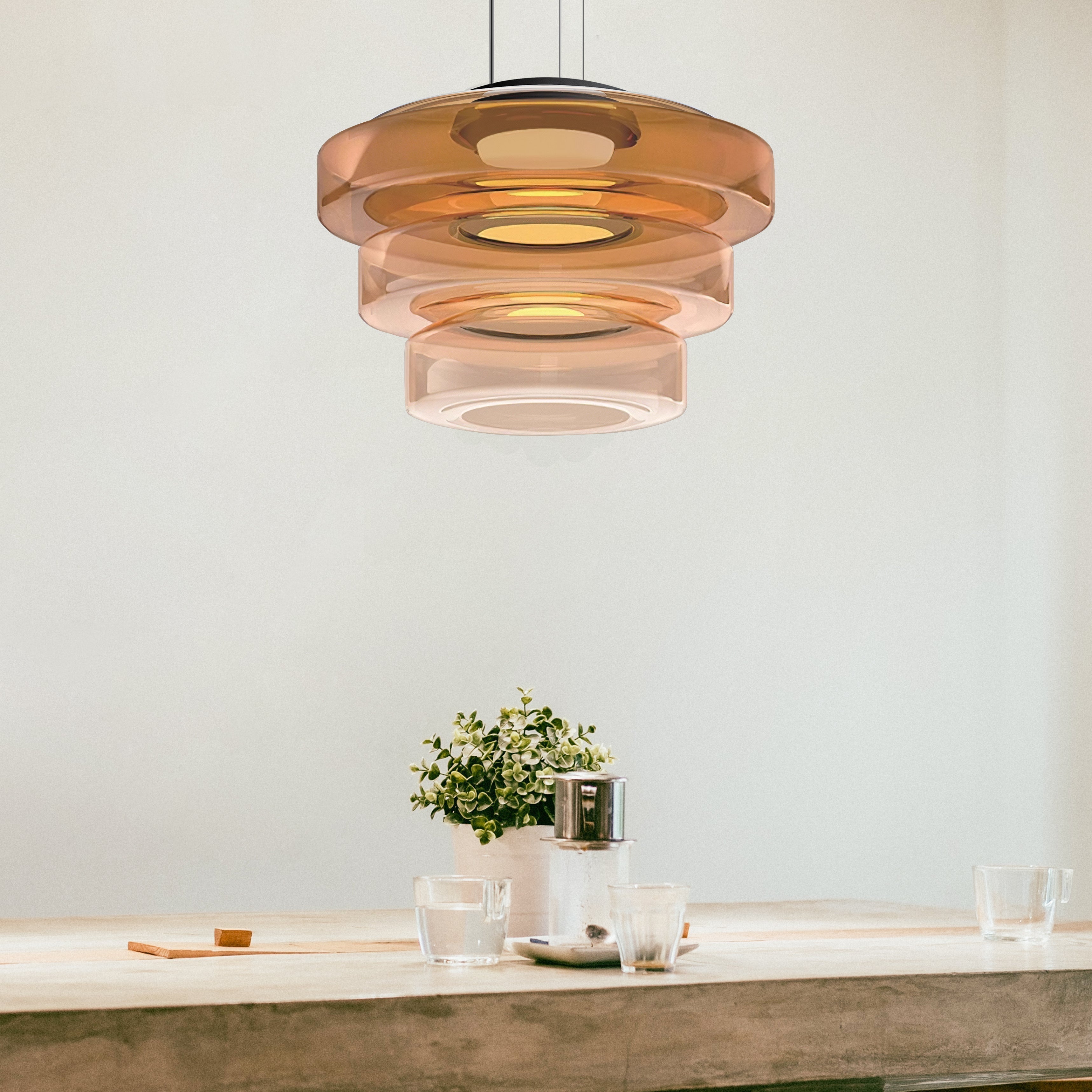Bauhaus Glass Pendant Light | Modern Layered LED Hanging Lamp