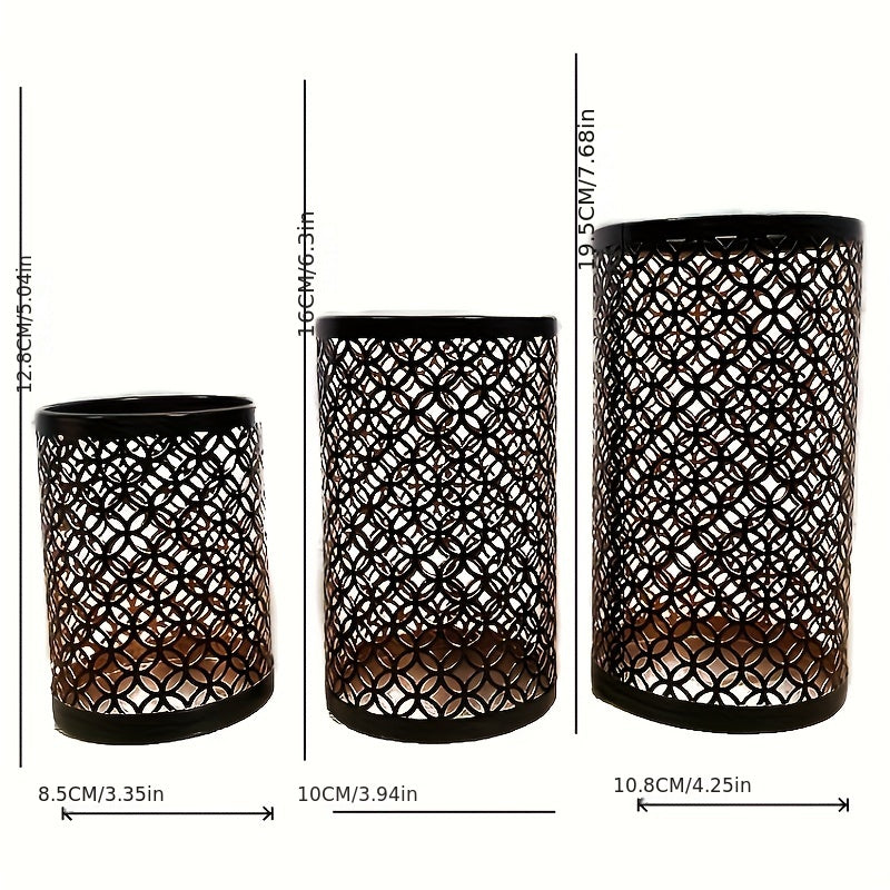 3-Piece Nordic Iron Candle Holder Set | Hollow Geometric Design