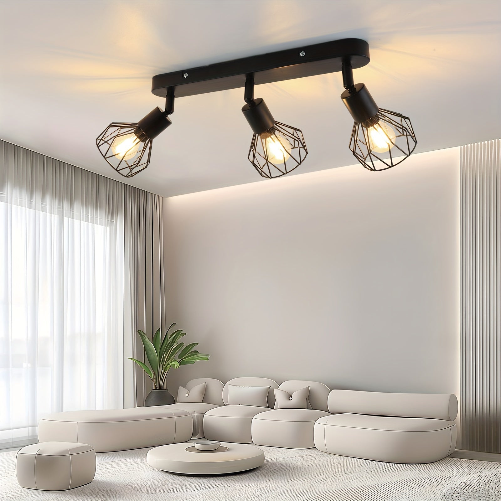 Vintage 3-Light Ceiling Spotlight | Industrial Black Metal Fixture