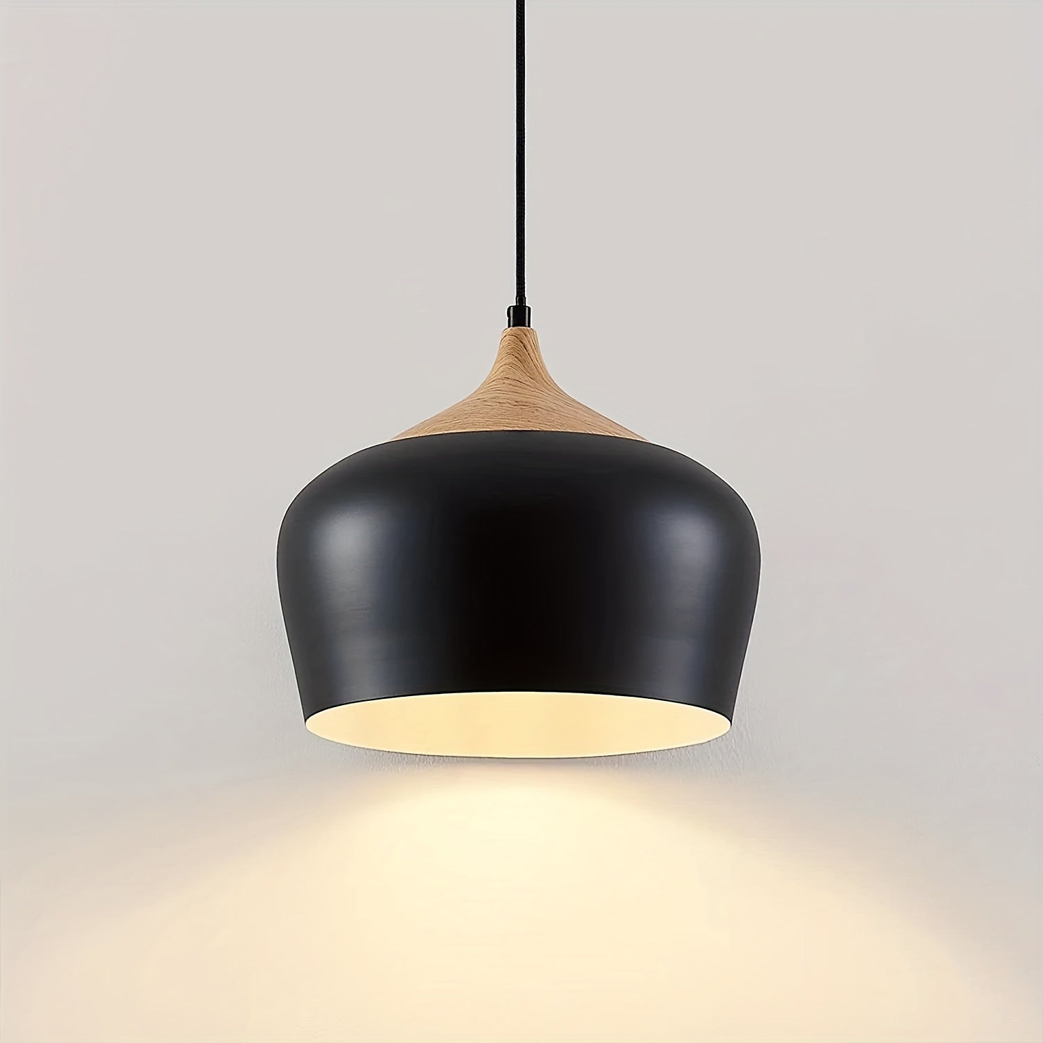 Modern Scandinavian Pendant Light | Iron & Wood Grain Design