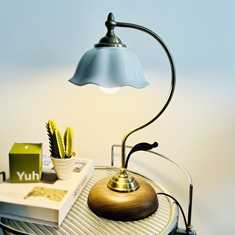 Vintage Goose Neck Table Lamp | Antique Brass USB Bedside Light
