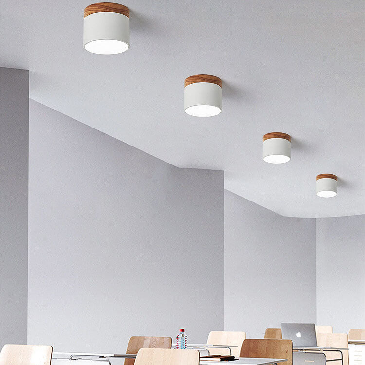 Scandinavian Macaron LED Ceiling Light | Wooden Accent Flush Mount