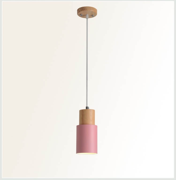 Nordic Macaron Cylinder Pendant Light | Modern Wood & Metal Design