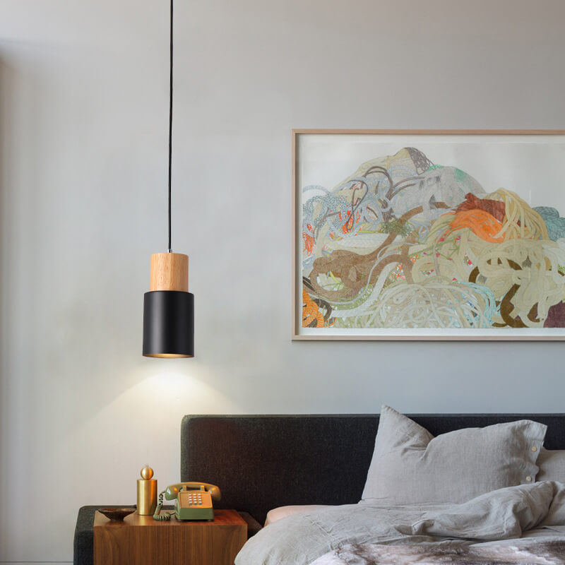 Nordic Macaron Cylinder Pendant Light | Modern Wood & Metal Design