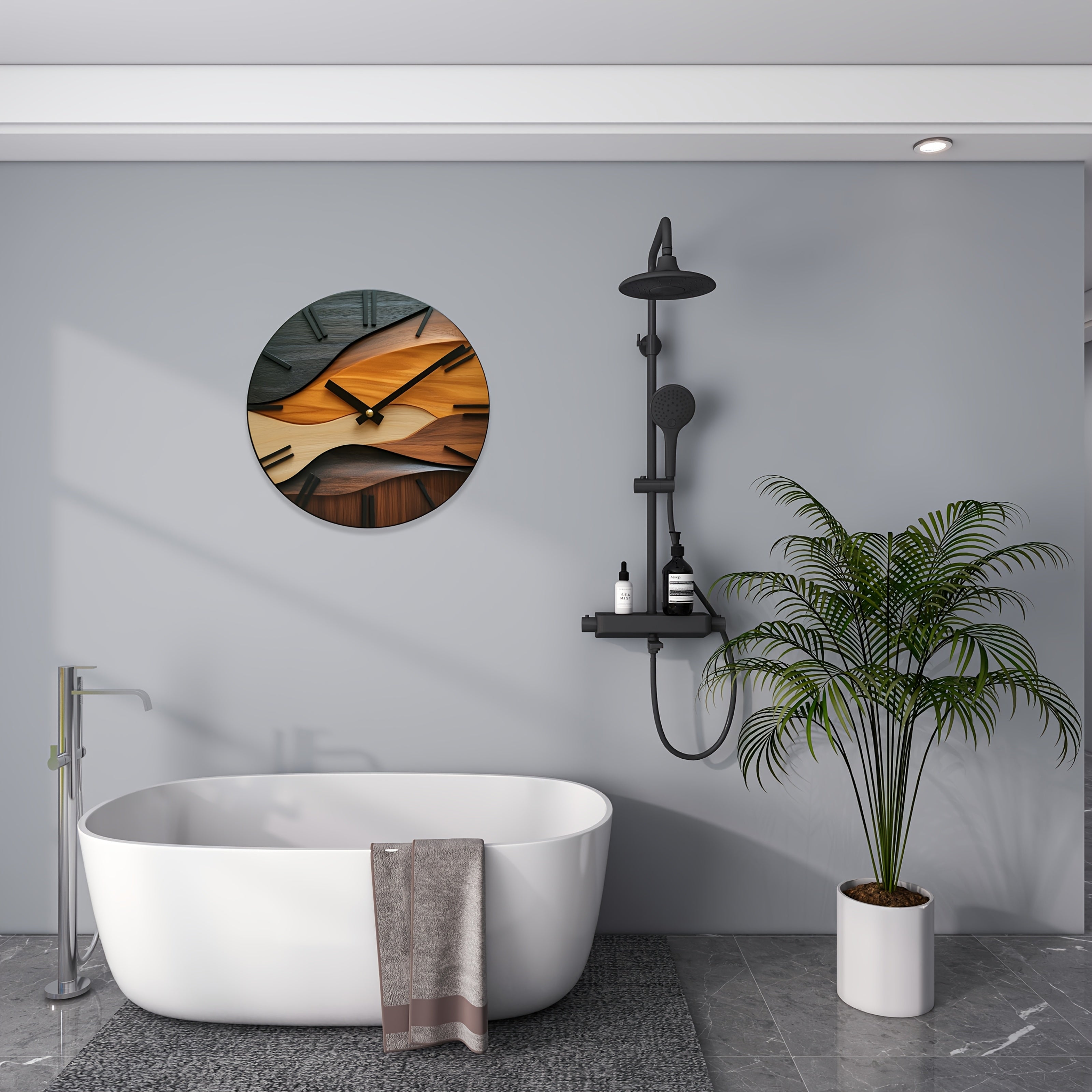 Artistic Round Glass Wall Clock | Nordic Style Faux Wood Grain Design