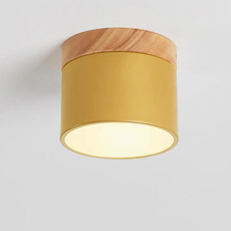 Scandinavian Macaron LED Ceiling Light | Wooden Accent Flush Mount