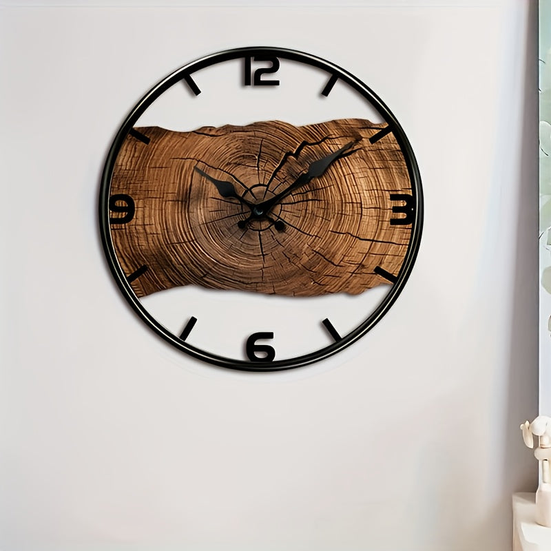 Rustic Log Pattern Wall Clock | Natural Wood Look Timepiece