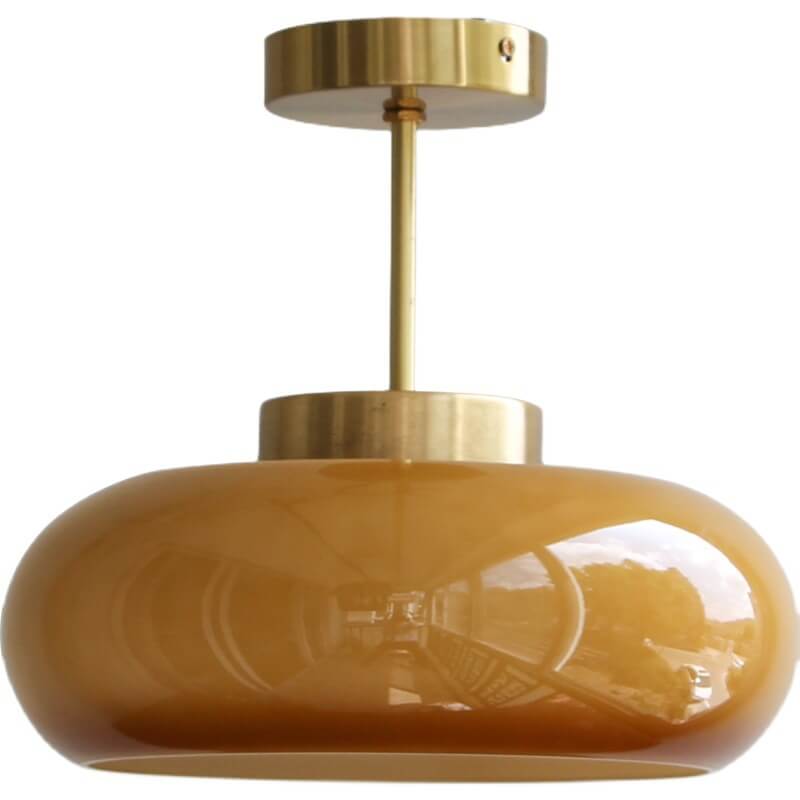 Lampada da soffitto vintage in ottone con vetro giallo | Montaggio semi-incassato