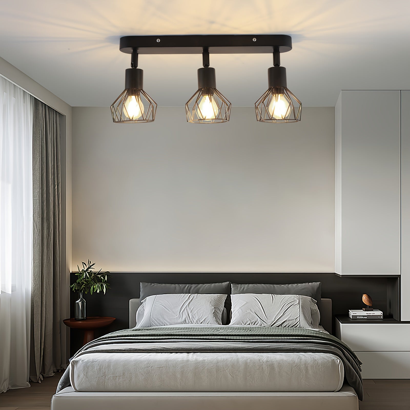 Vintage 3-Light Ceiling Spotlight | Industrial Black Metal Fixture