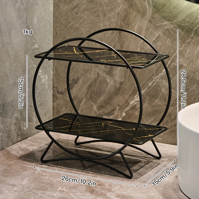 Double-Tiered Bathroom Organiser with Cat Ear Base | Stylish Metal Cosmetic & Skincare Shelf