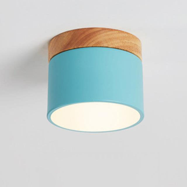 Scandinavian Macaron LED Ceiling Light | Wooden Accent Flush Mount