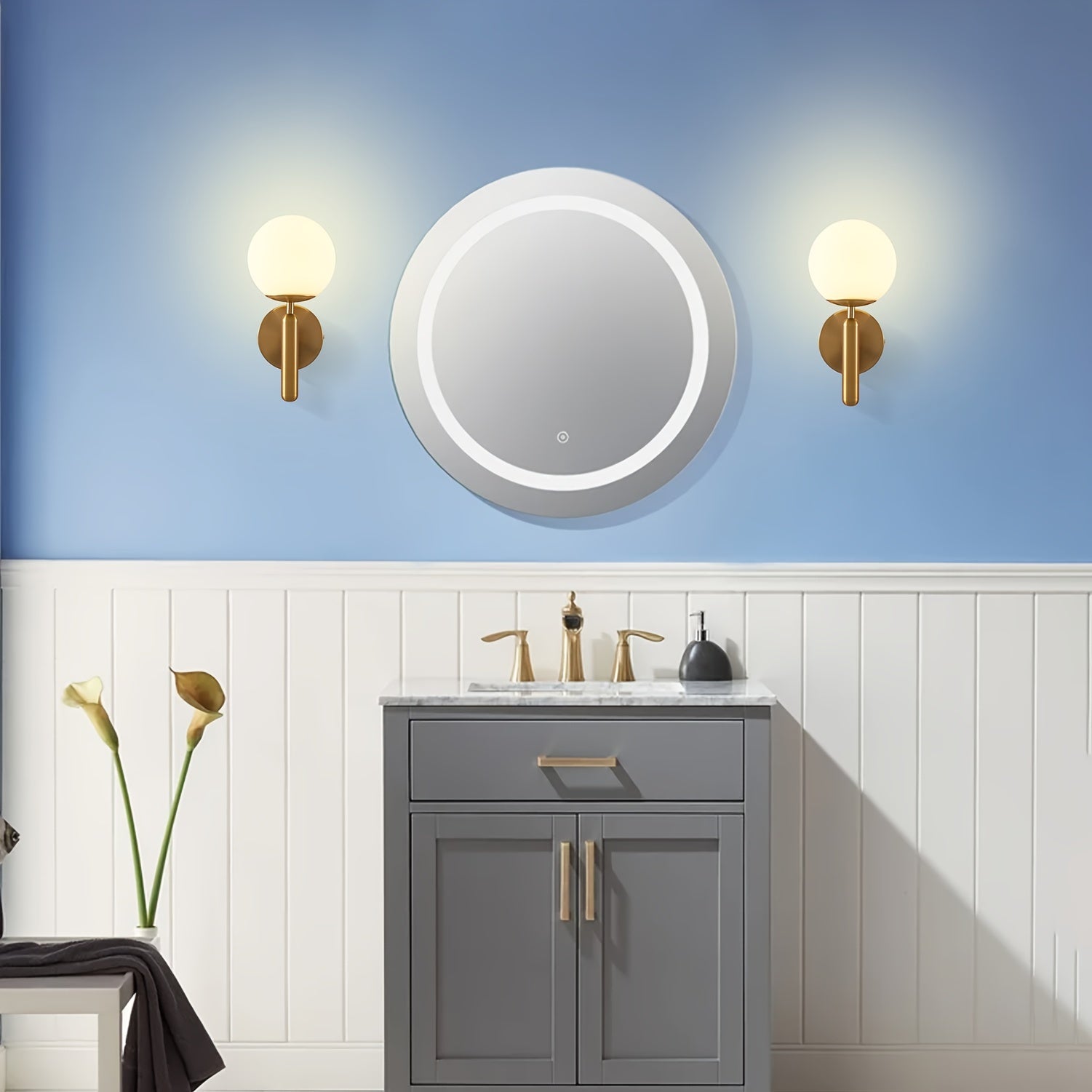 Modern Glass Globe Wall Sconce | Polished Metal Semi-Flush Mount Fixture