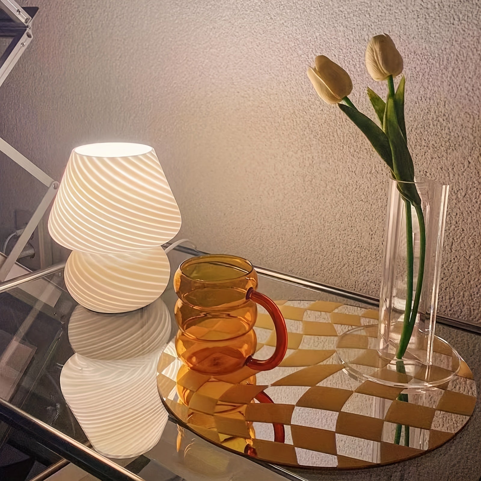 Murano-Style Glass Mushroom Lamp | USB Dimmable Table Light