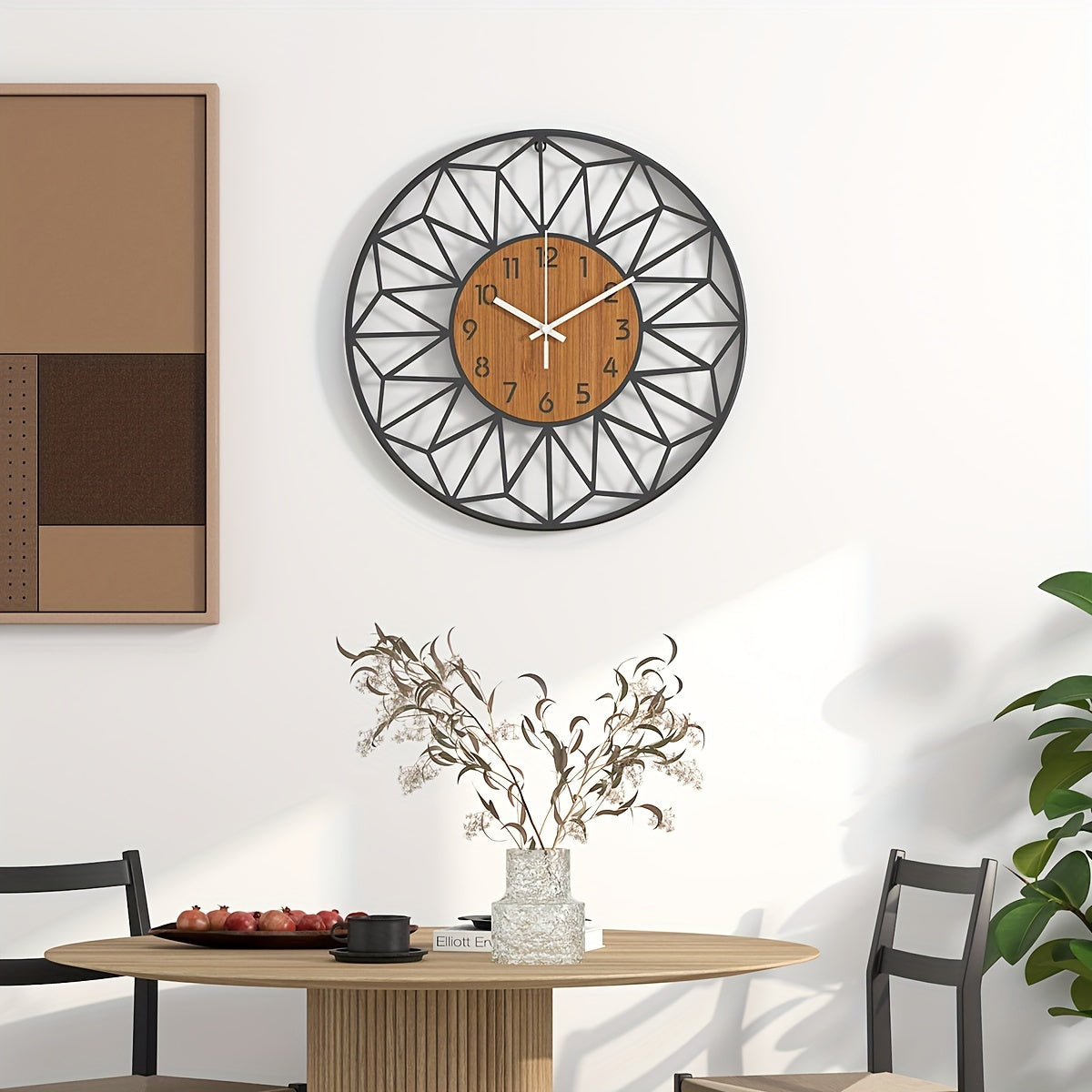 Modern Metal Wall Clock | Wood Grain Centre Design