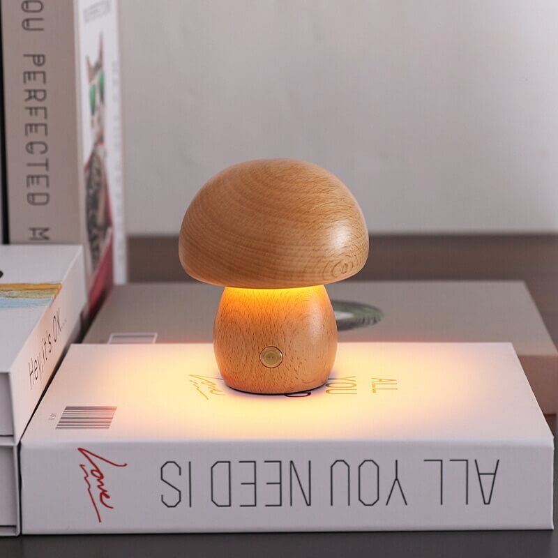 Portobello Mushroom Lamp | Natural Wood Rechargeable Night Light