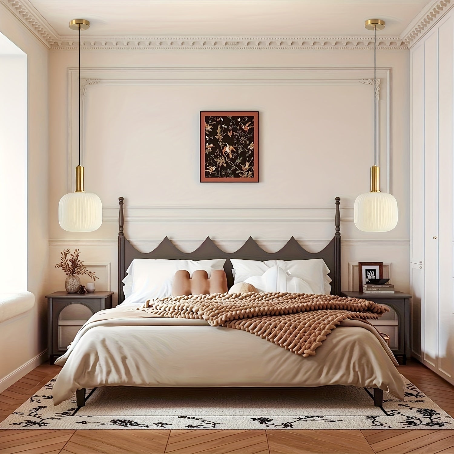 Modern Striped Glass Pendant Light | Brass & Ribbed Glass Shade