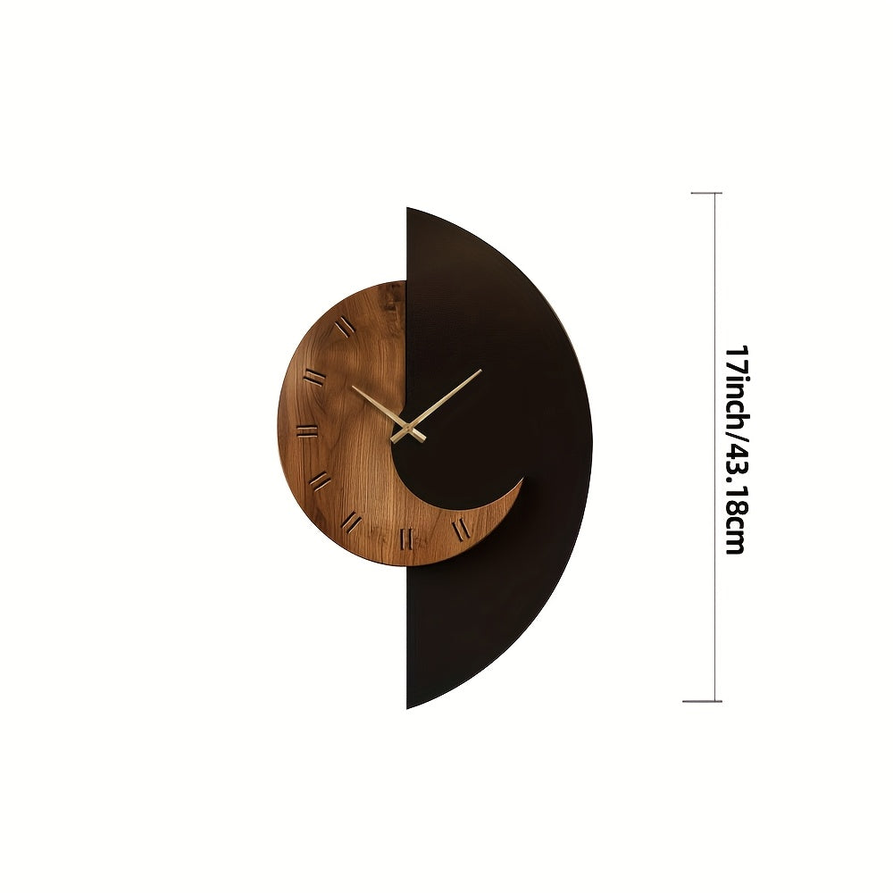 Modern Half-Moon Wooden Wall Clock | Silent Battery Operated