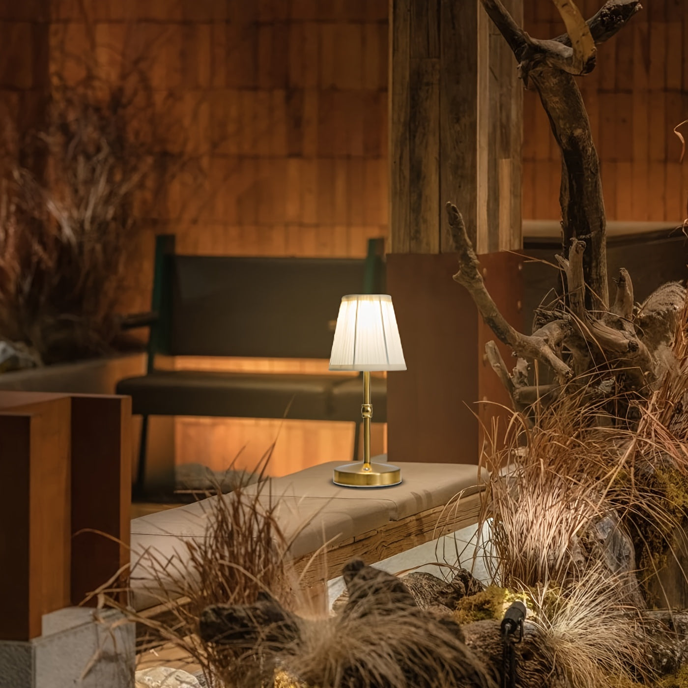 Cordless Antique Brass Table Lamp | Rechargeable Touch LED Light