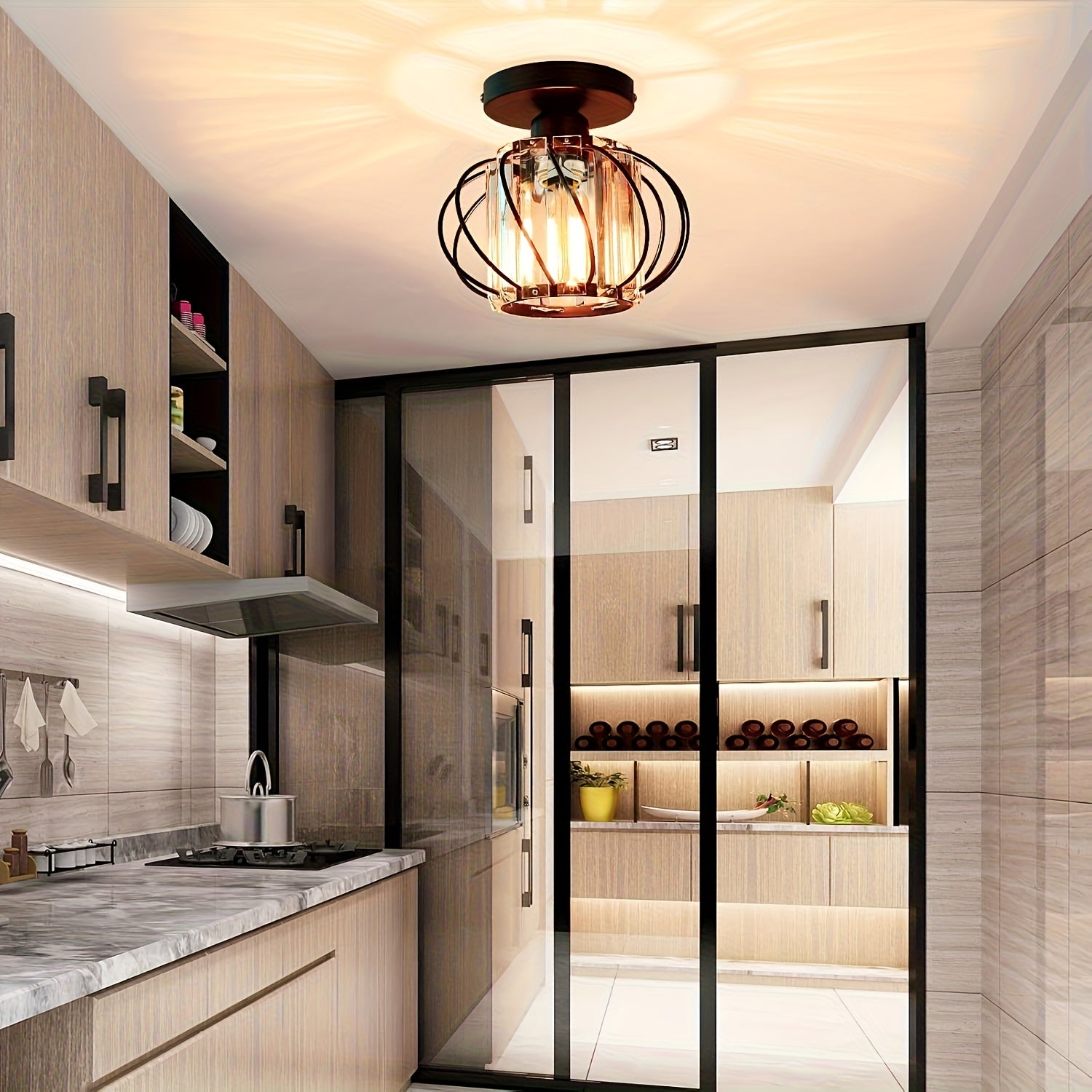 Modern Industrial Cage Ceiling Light | Elegant Semi Flush Mount Fixture