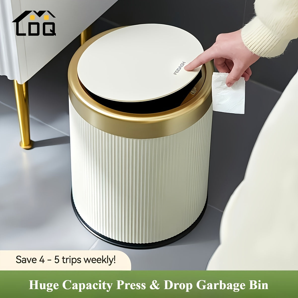 Luxury Oval Trash Can | Press-Top Waste Bin with Dual Inner Bucket