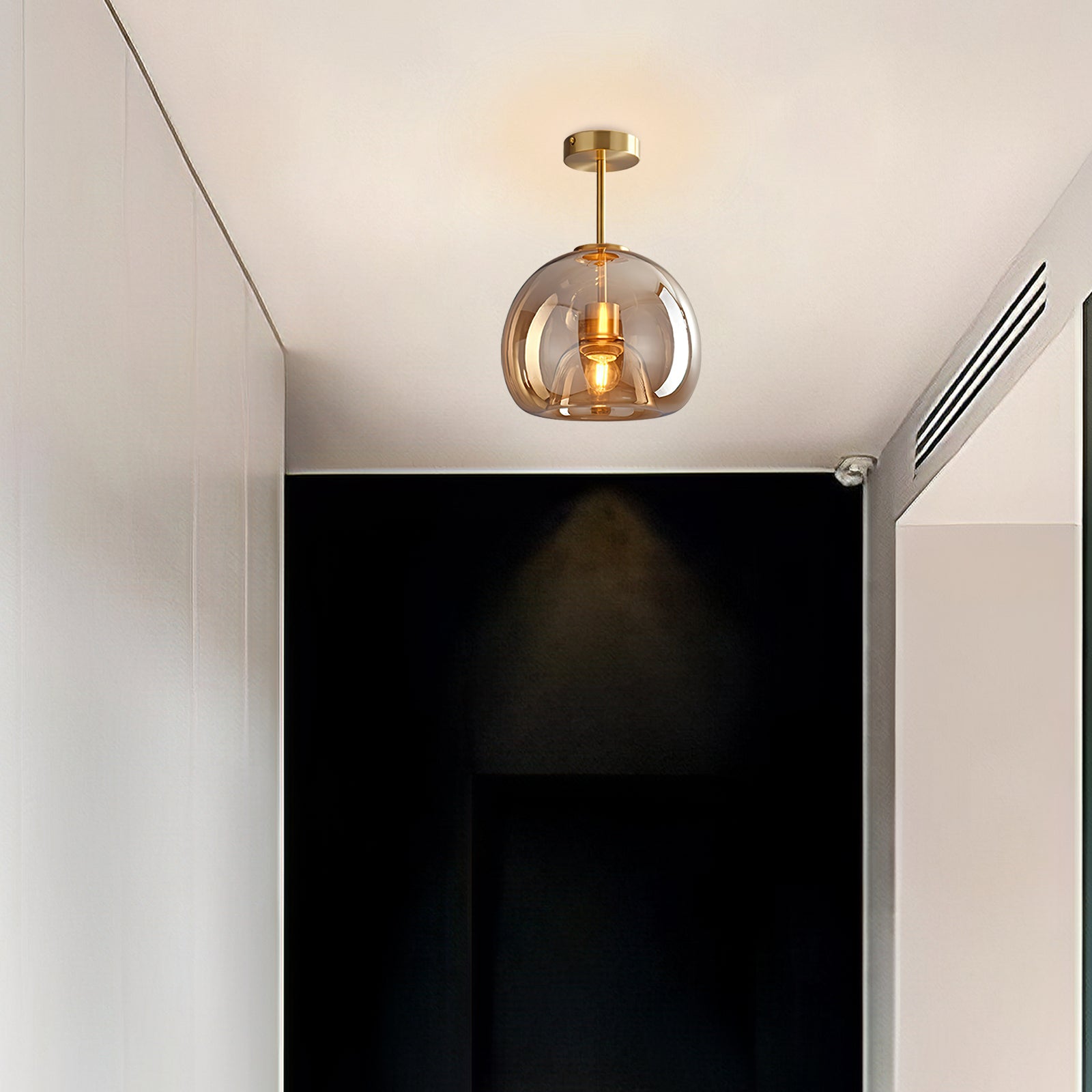 Vintage Bubble Glass Ceiling Light | Retro Amber Glass Pendant