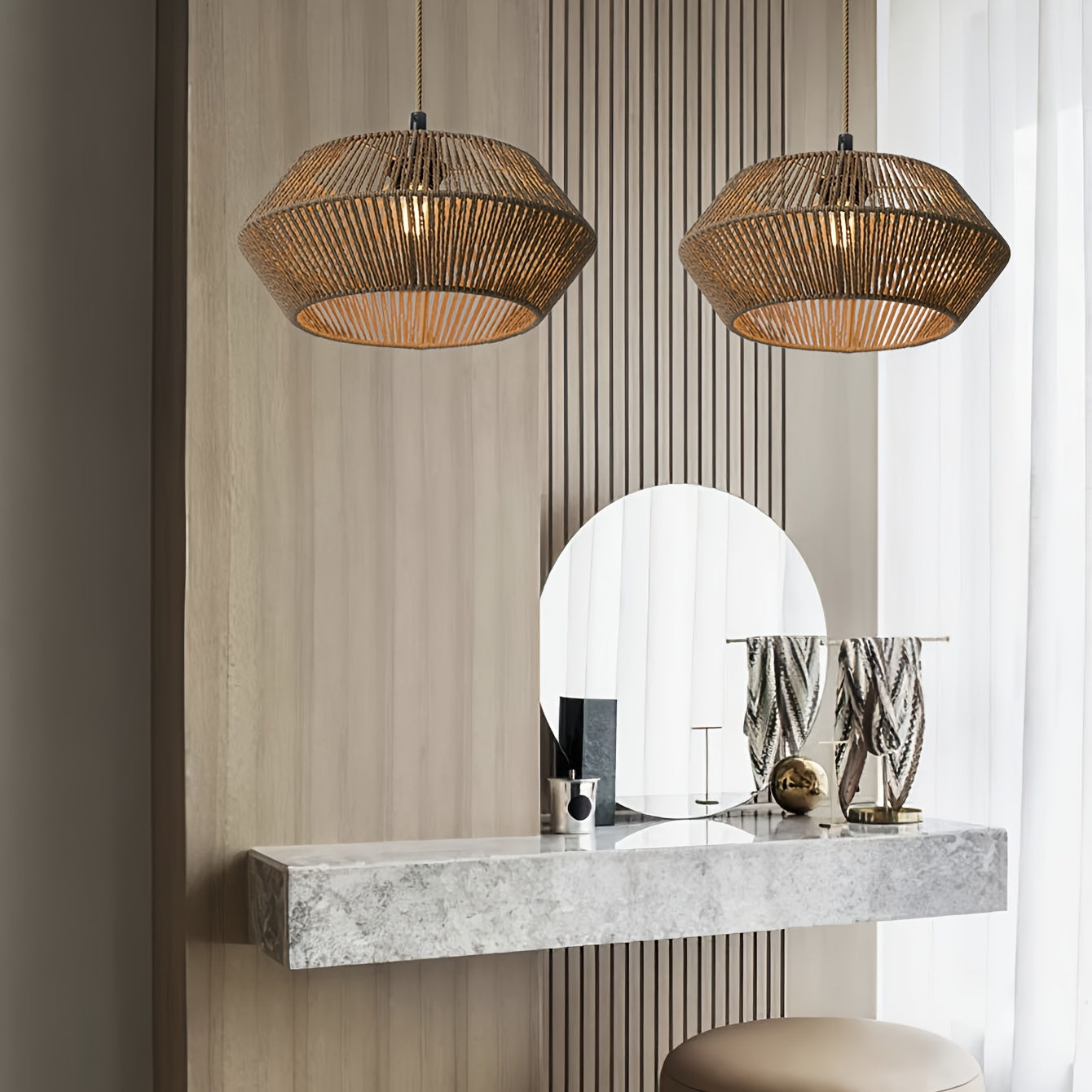 Handwoven Paper Rope Pendant Light Shade | Modern Natural Design