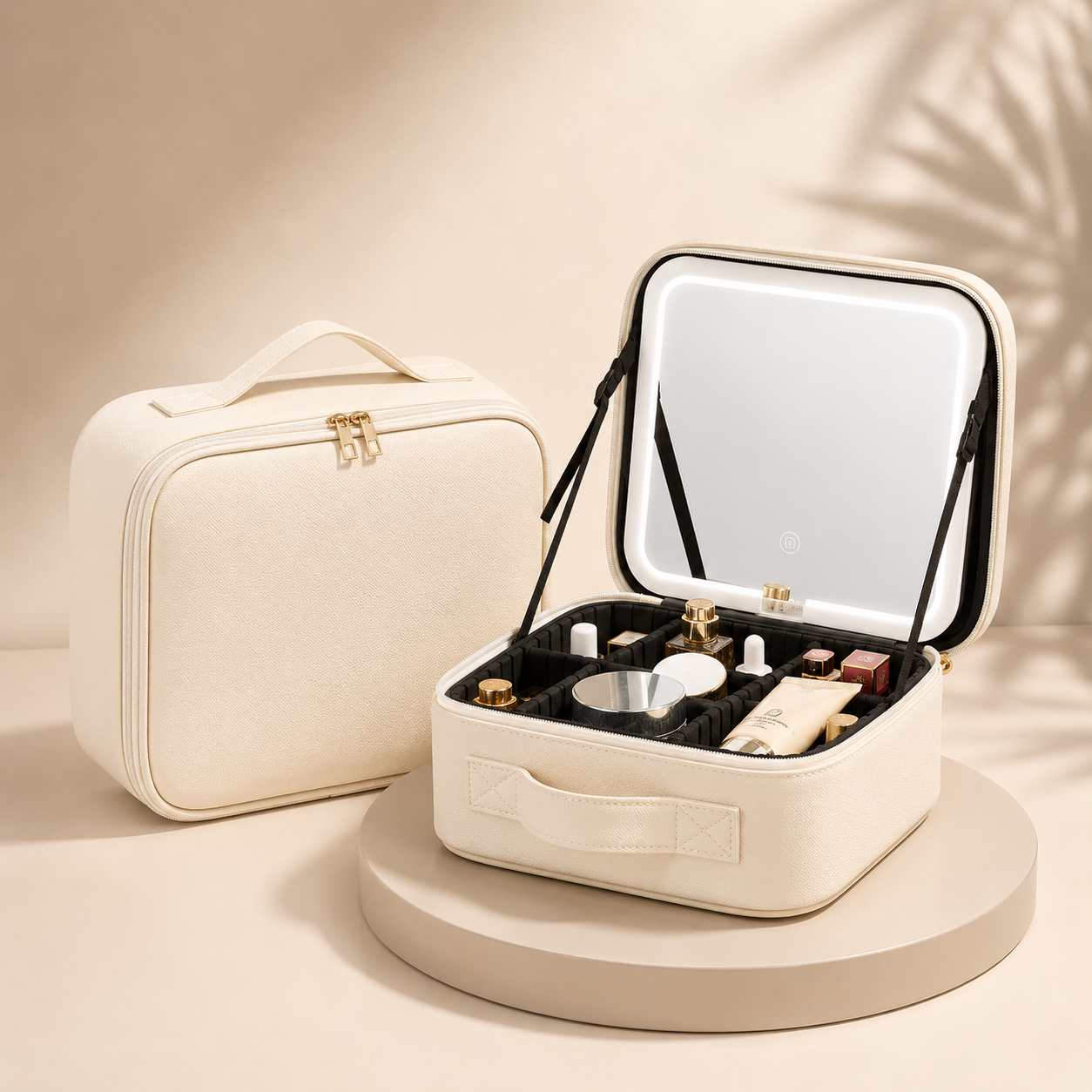 Estuche de Maquillaje Organizador de Cosméticos de Viaje Caja con Espejo LED para el Día de la Madre