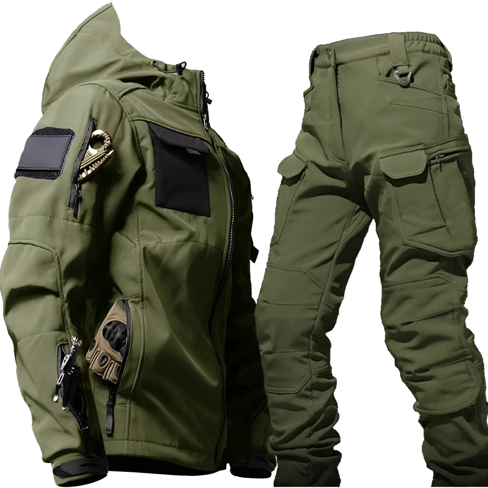 Men's Tactical Outdoor Jacket Pants Rugged Multi Pocket Hooded