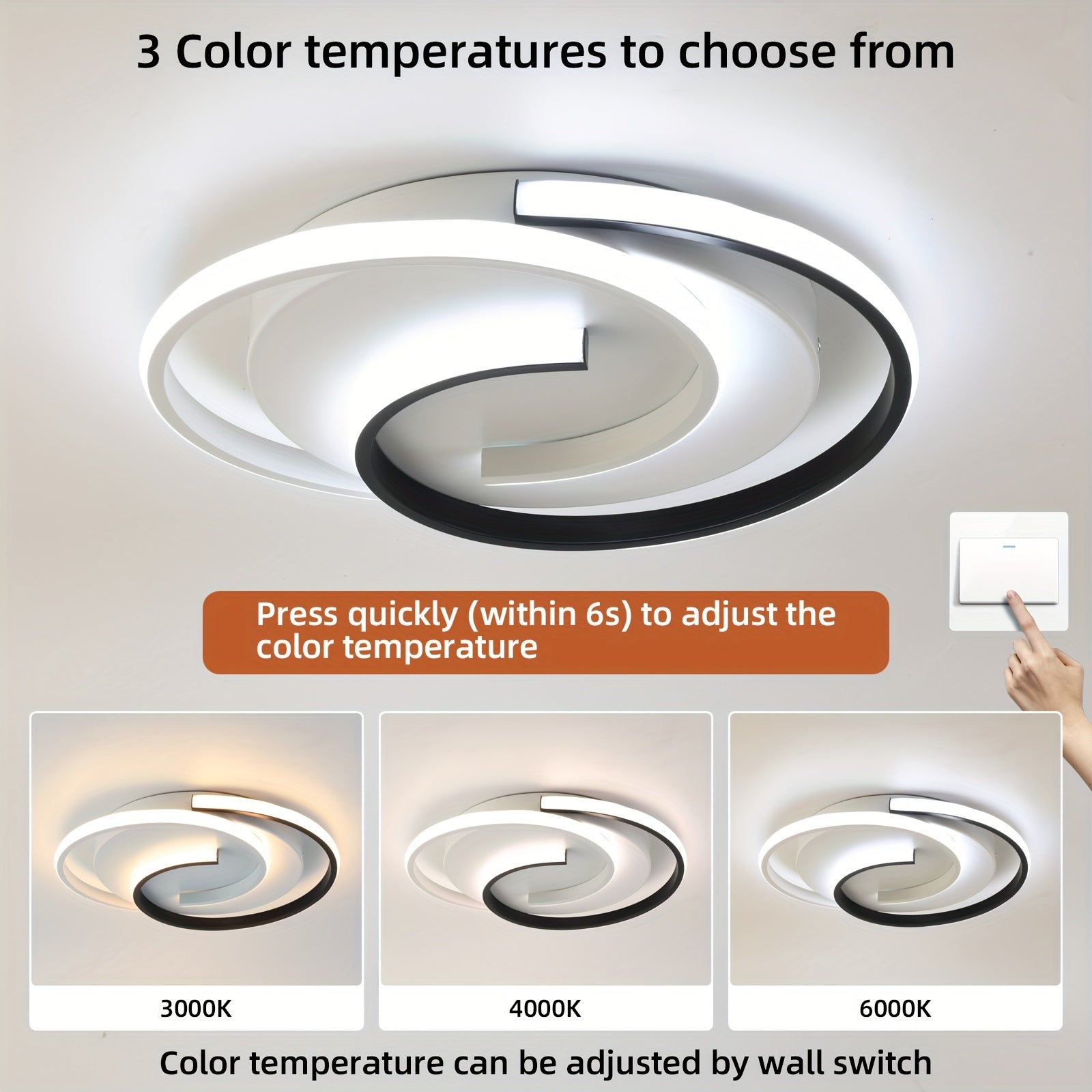 Modern LED Ceiling Light | Swirl Black & White Design