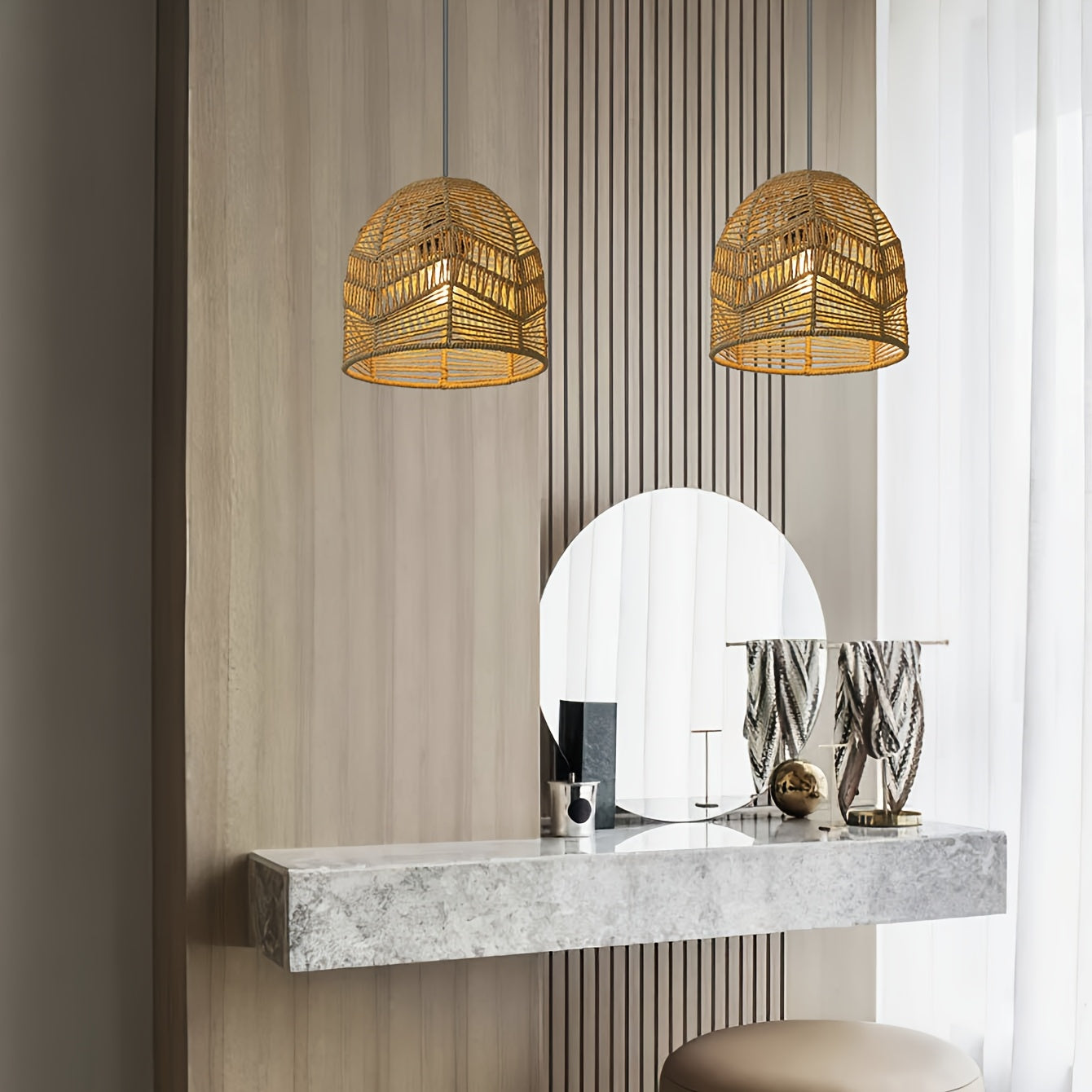 Handwoven Rope Pendant Shade | Rustic Farmhouse Chandelier Design