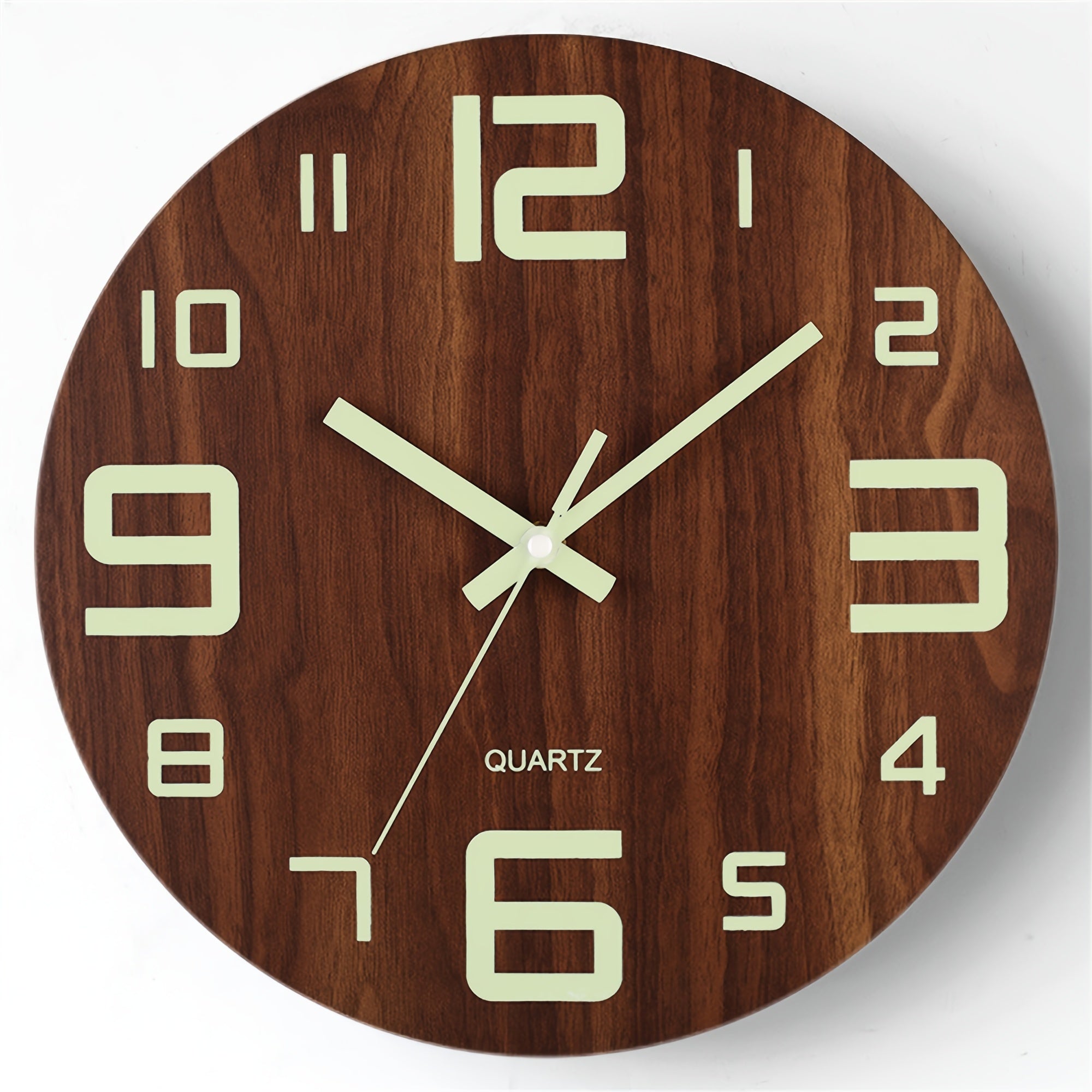 Walnut Luminous Wall Clock | Silent Glow-in-the-Dark Wooden Design