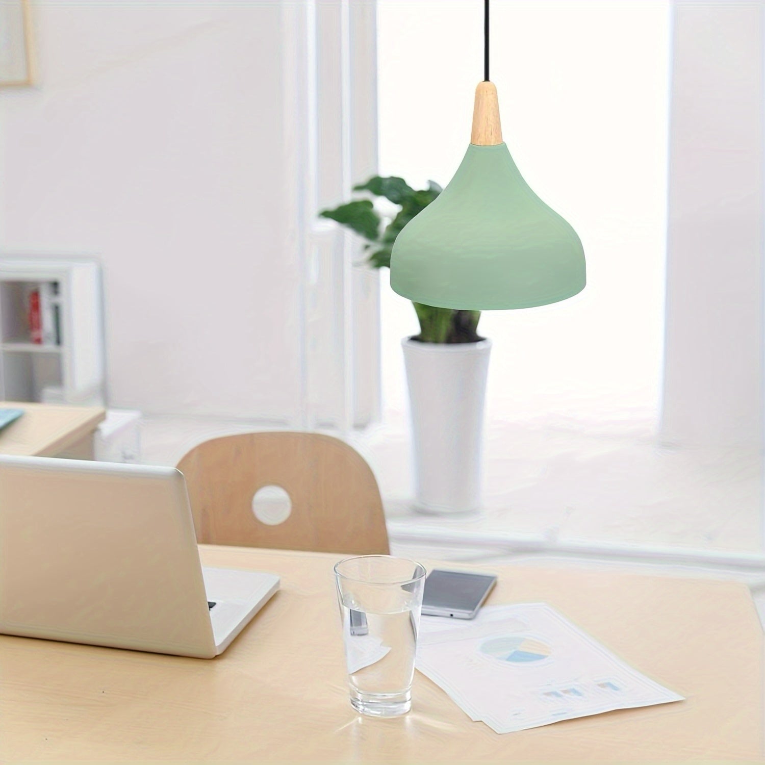 Modern Teardrop Pendant Light | Metal & Wood Hanging Lamp
