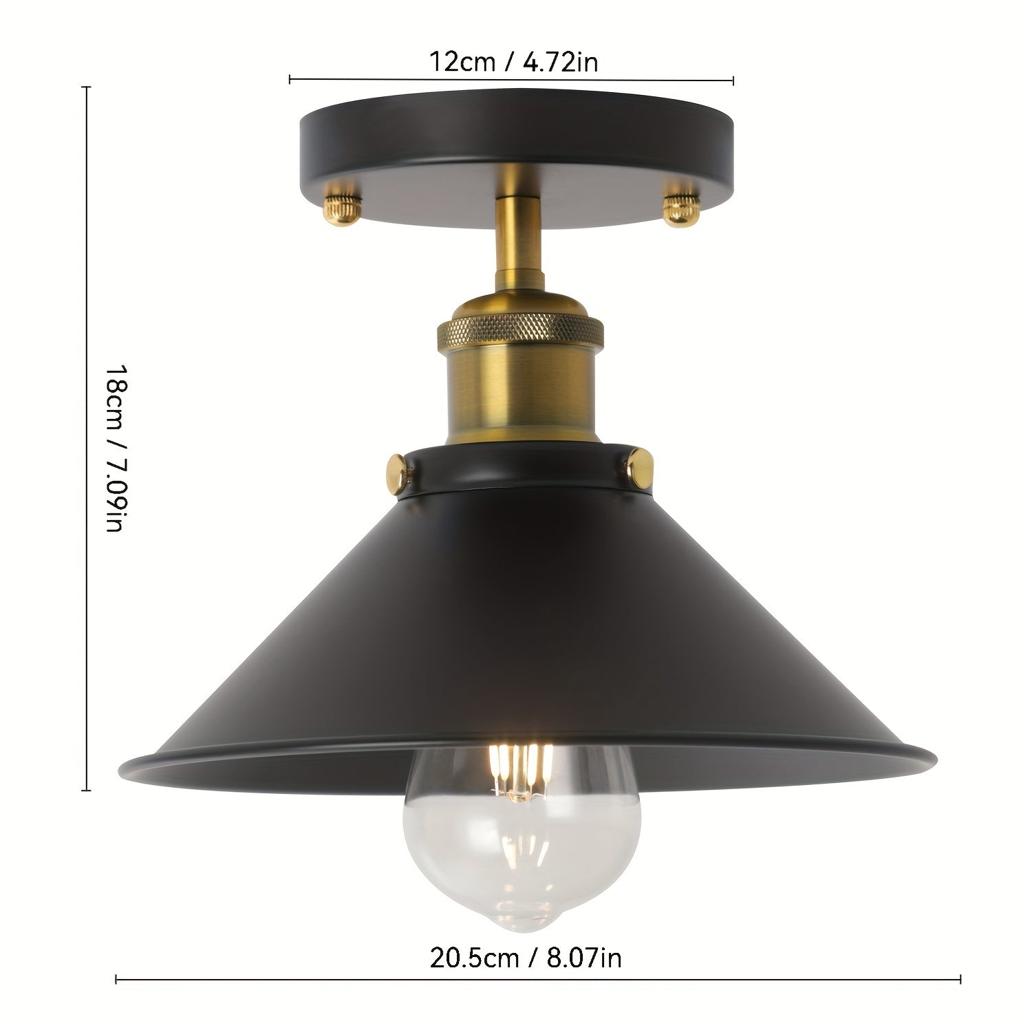 Industrial Black Semi Flush Mount Ceiling Light | Vintage Metal Pendant Fixture