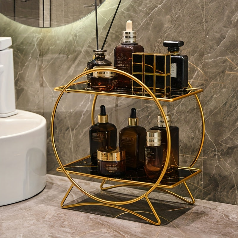 Double-Tiered Bathroom Organiser with Cat Ear Base | Stylish Metal Cosmetic & Skincare Shelf