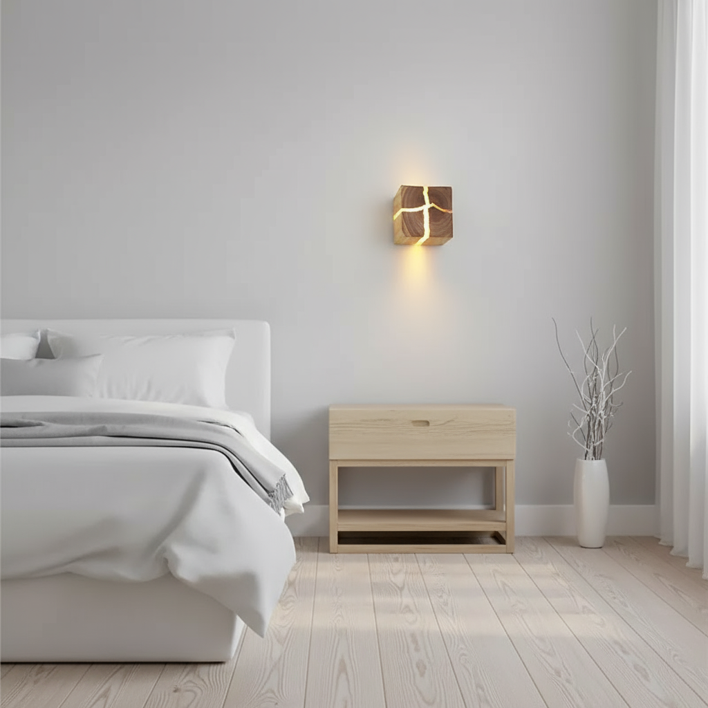 WoodAura Wall Light | Hand-Carved Solid Wood Resin Design